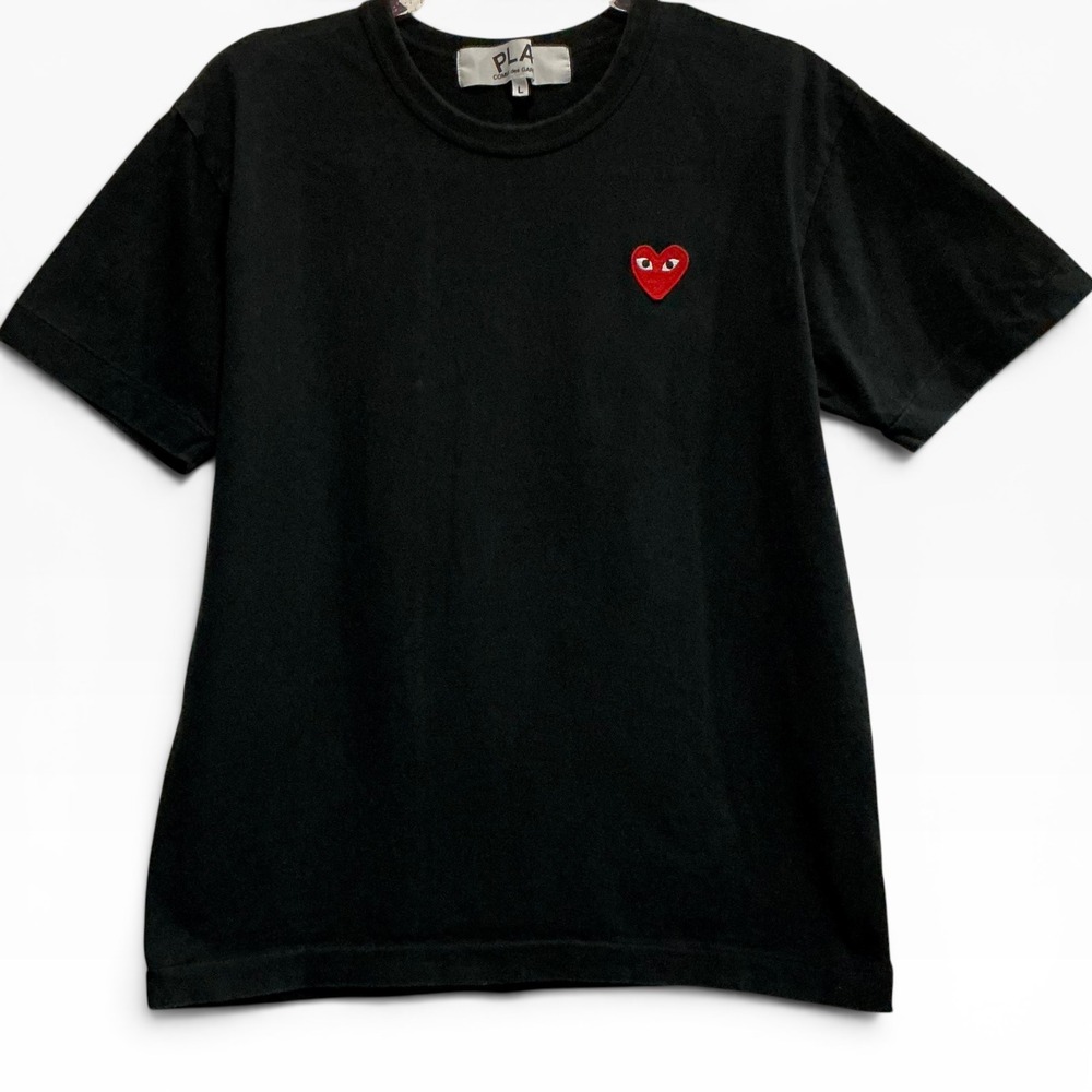Comme des Garcons Play Red Heart T-Shirt Black Crew Neck‎ Cotton Unisex Shirt L - Picture 3 of 6
